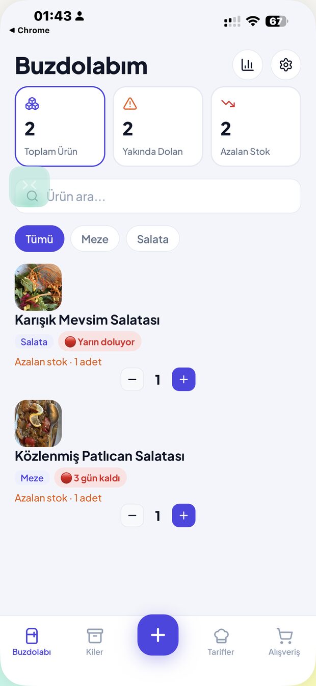 Buzdolabım ana ekran